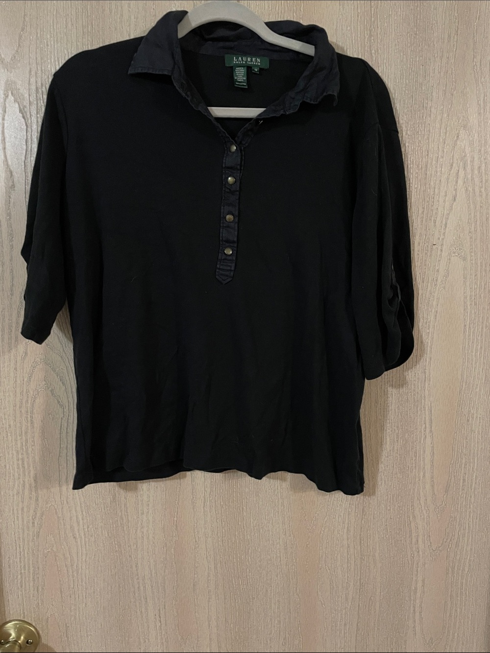 Lauren Ralph Lauren Black Polo Henley with Button Placket and Collar